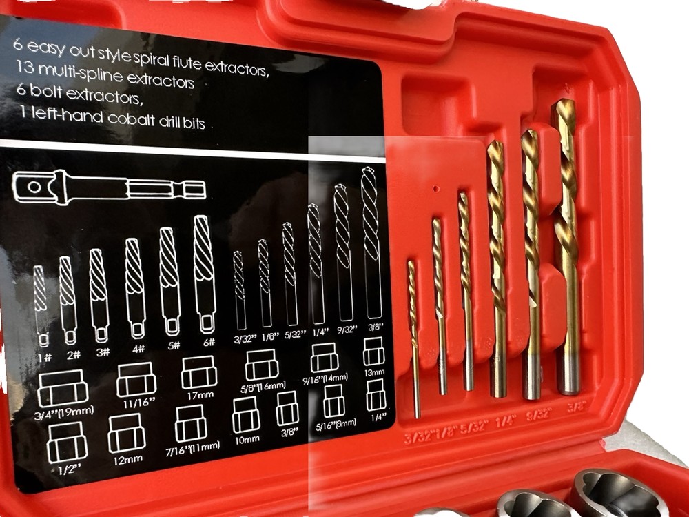 26pc Screws Bolt Extractor Set W/Reverse Drill Bit Kit Lug Nut Extraction EZ Out