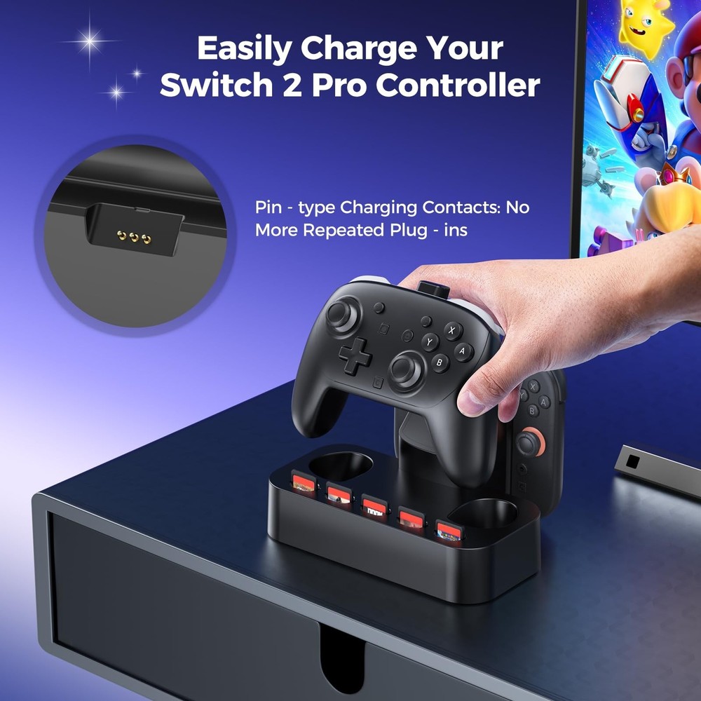 NEWDERY 2IN1 Charging Dock for Nintendo Switch 2 Pro Controller & Joycon Station