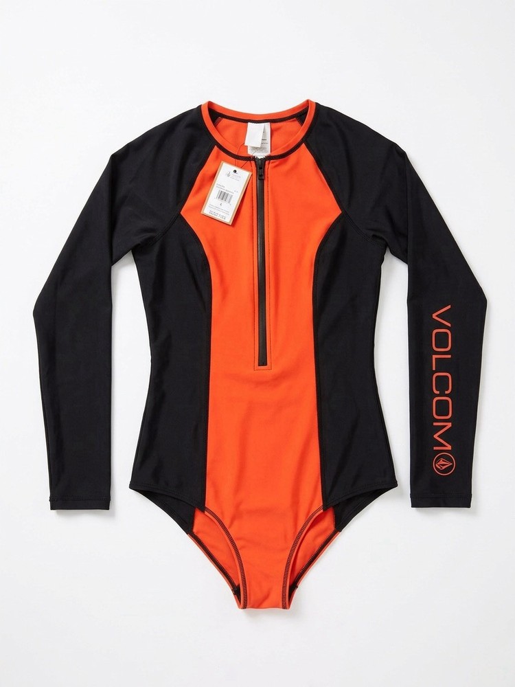 Volcom - Women's Simply Solid Long Sleeve Bodysuit  Size S Small - NEW - Orange