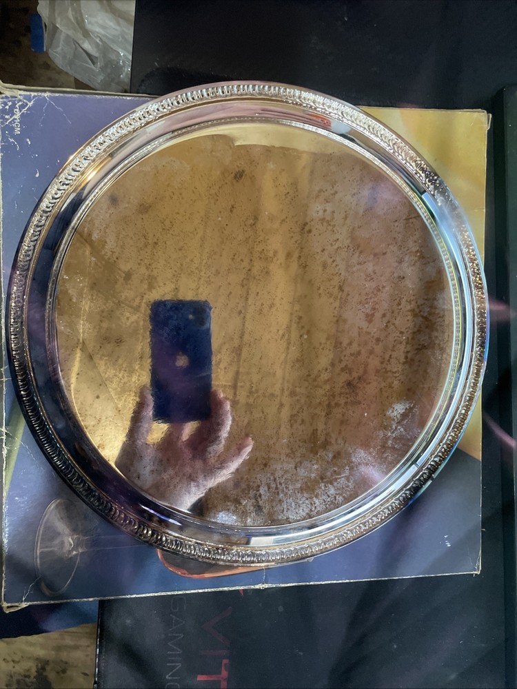 Silver-Plated Round Tray with Engraved Design 12 Inch Diameter ELEGANCE WITH BOX