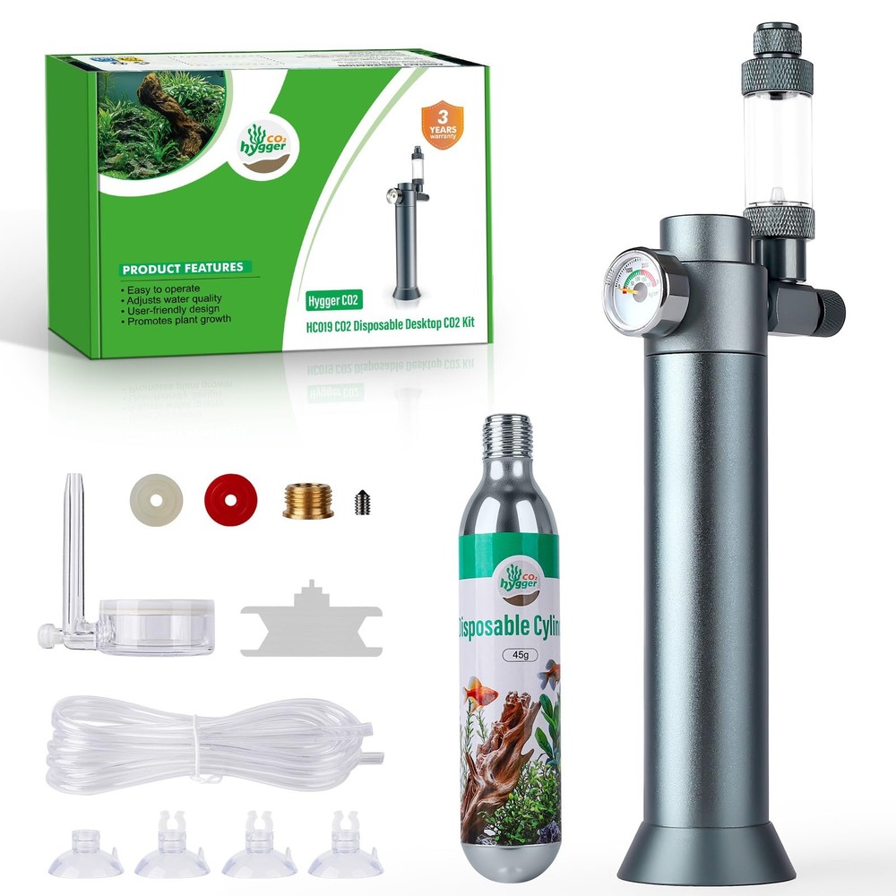 Complete Aquarium CO2 System, Desktop Regulator with 45g silver grey