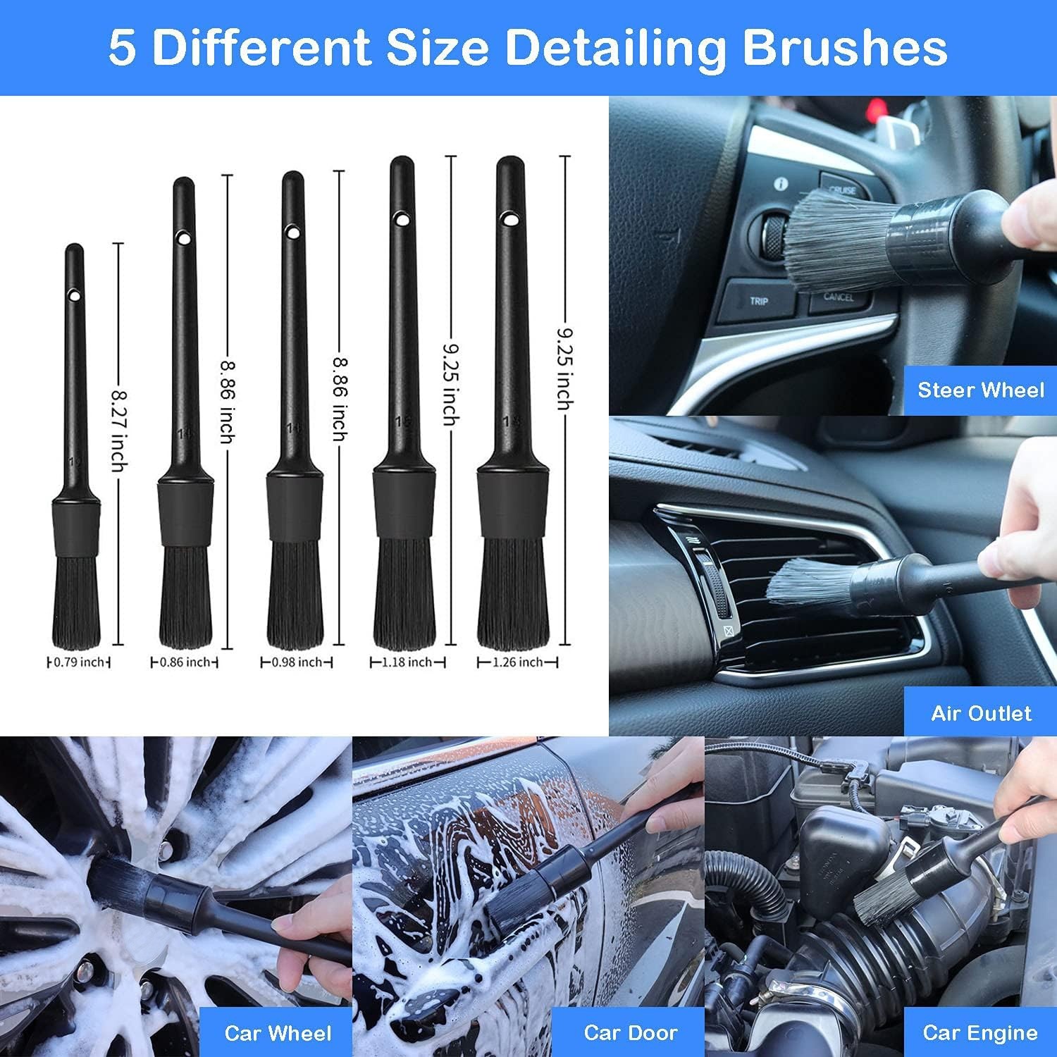 20Pcs Car Wheel Tire Detailing Brush Set Drill not include