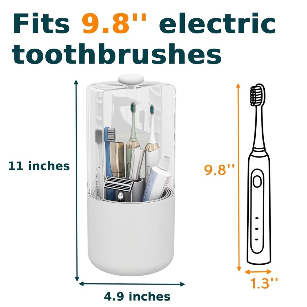 Toothbrush Holder with Cover 360 Rotating 4 Compartments Bathroom Toothpaste ...