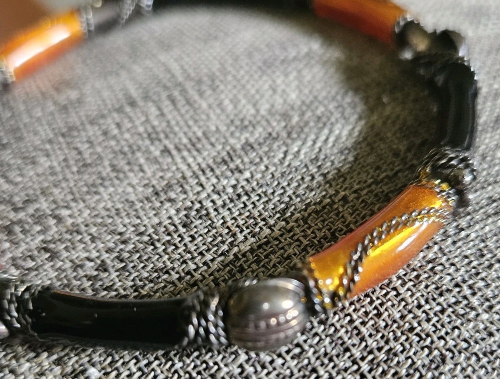 Bangle Bracelet Orange & Black Tiny Chain Wrap Vintage