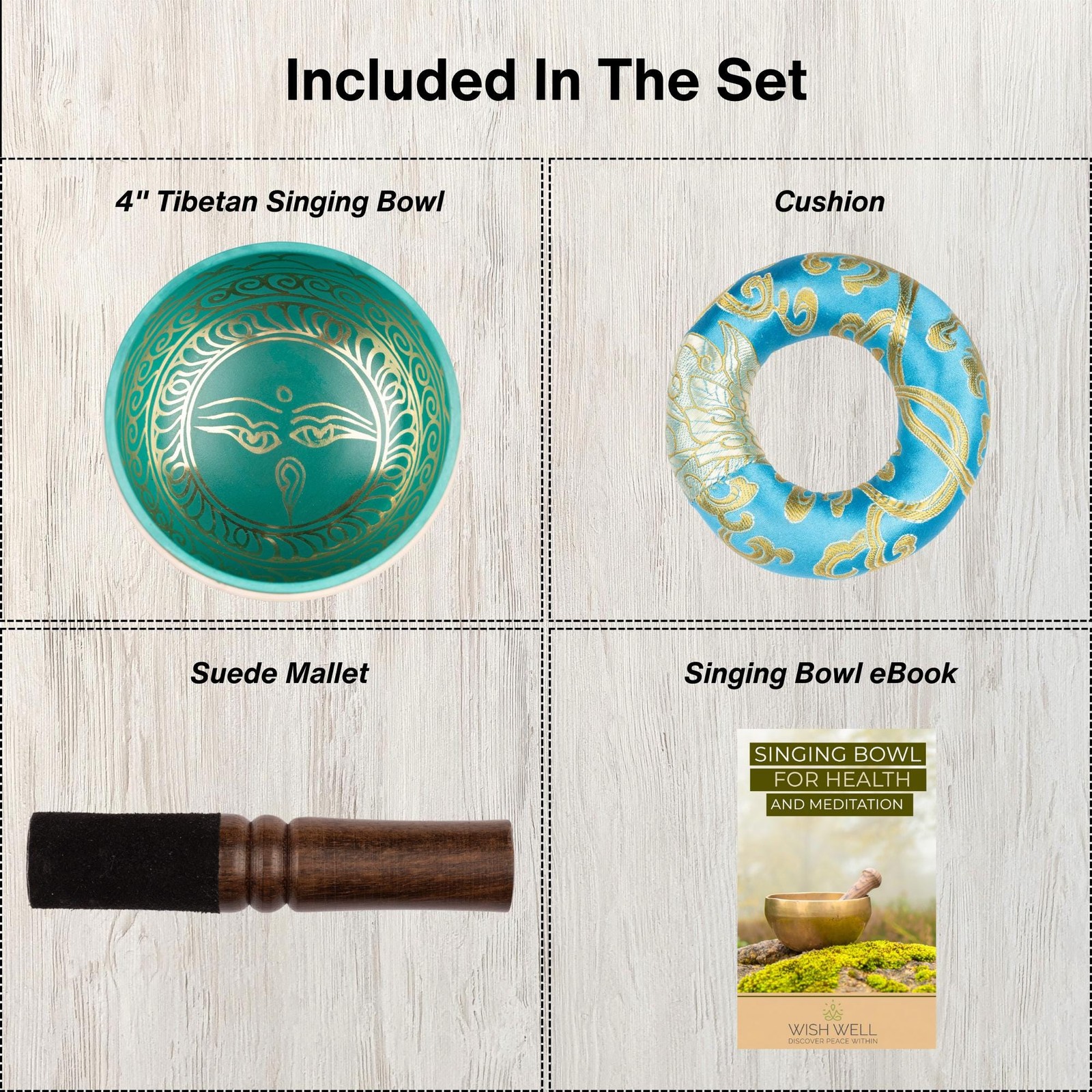 Tibetan Singing Bowl Turquoise Set, Made in Nepal, Sound Bowl, Chakra Healing