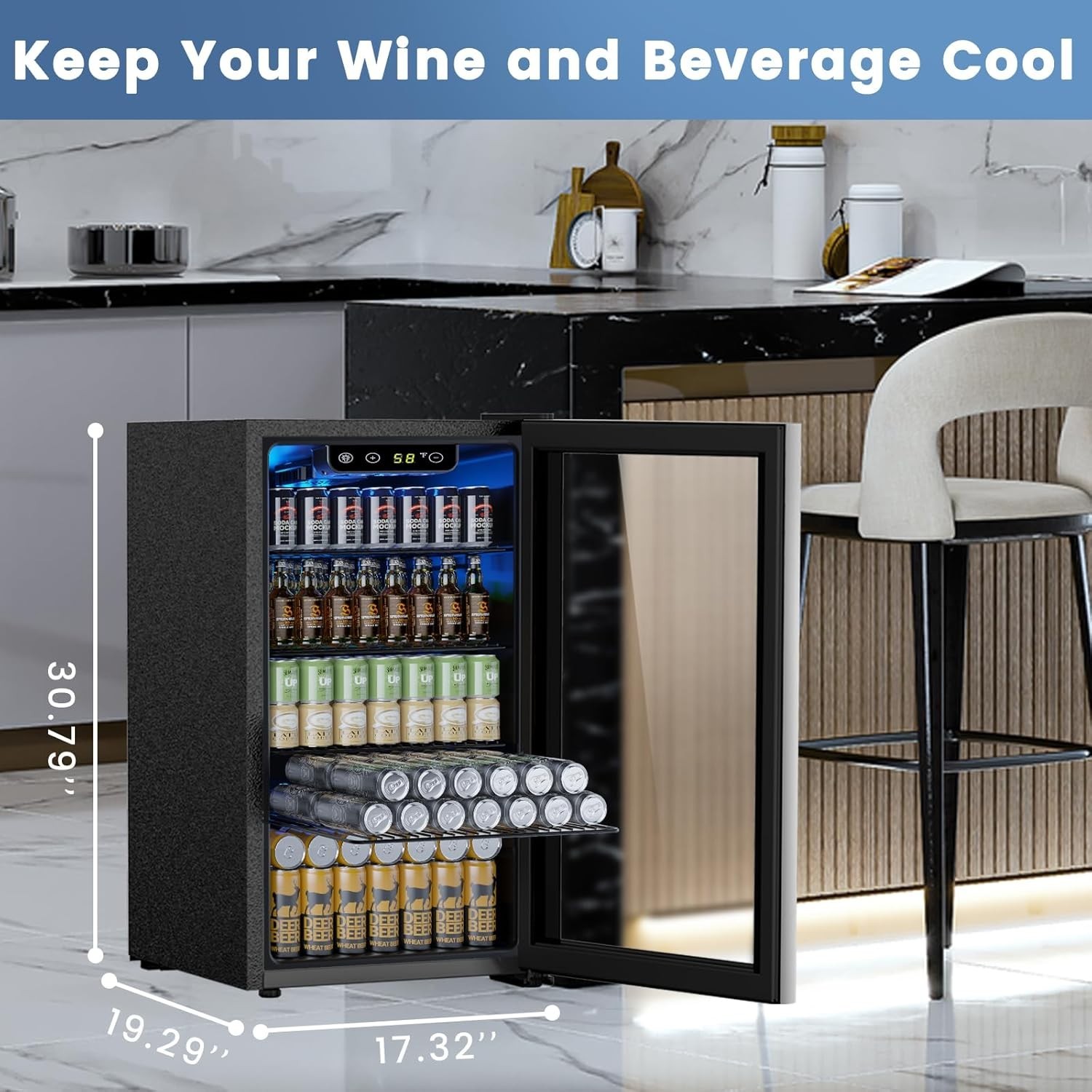 Mini Fridge 130 Can Beverage Refrigerator Cooler, 3.2 Cu.Ft Drink Fridge forSoda