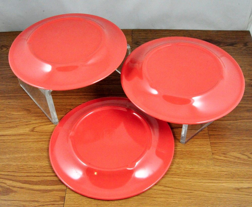 Set of Three (3) Camping Stackable G.E.T. Melamine Grapefruit Pink Dinner Plates