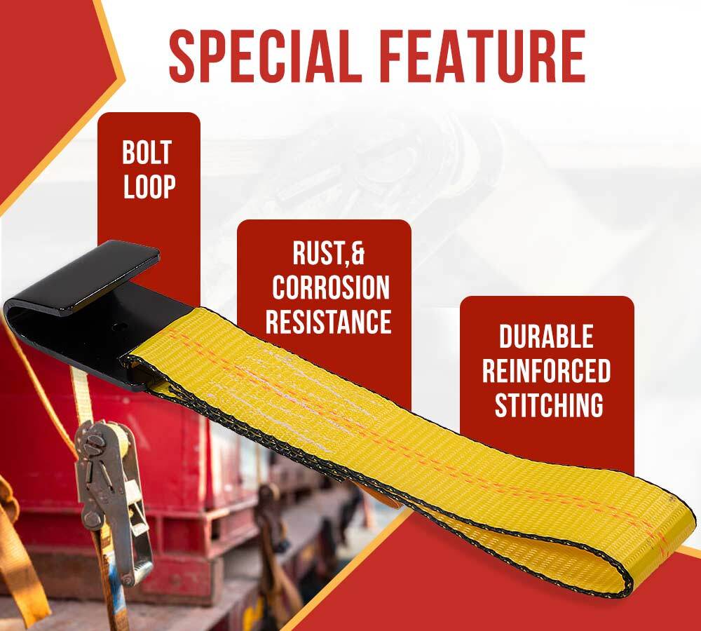 4PK 2"x11"Replacement Fixed End Tie Down Strap w/Flat Hook & Bolt Loop 3333lbs