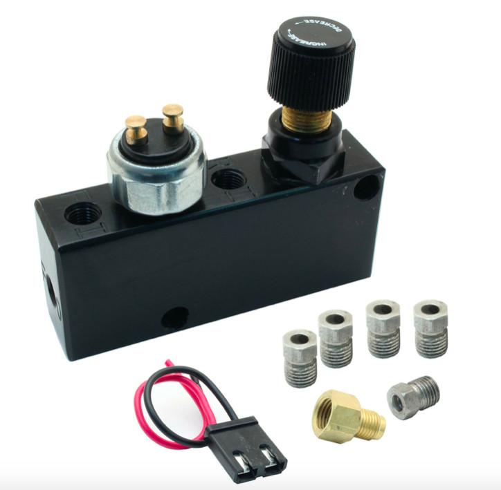 Ford MC w/ Black Adjustable Prop Valve / Dist. Block Kit, 3/8-24 & 1/2-20 ports