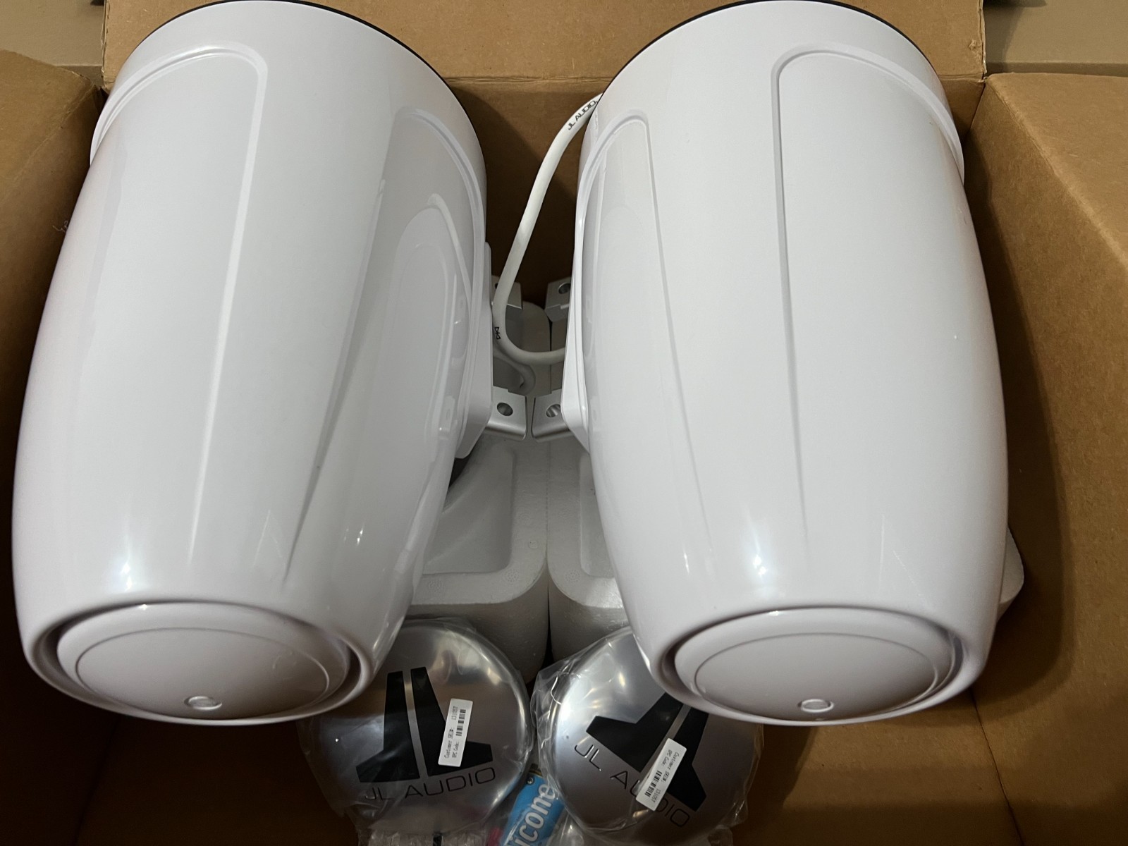 JL Audio 7.7" Enclosed Wake Tower Speaker Enclosures Empty Pair w/o clamps