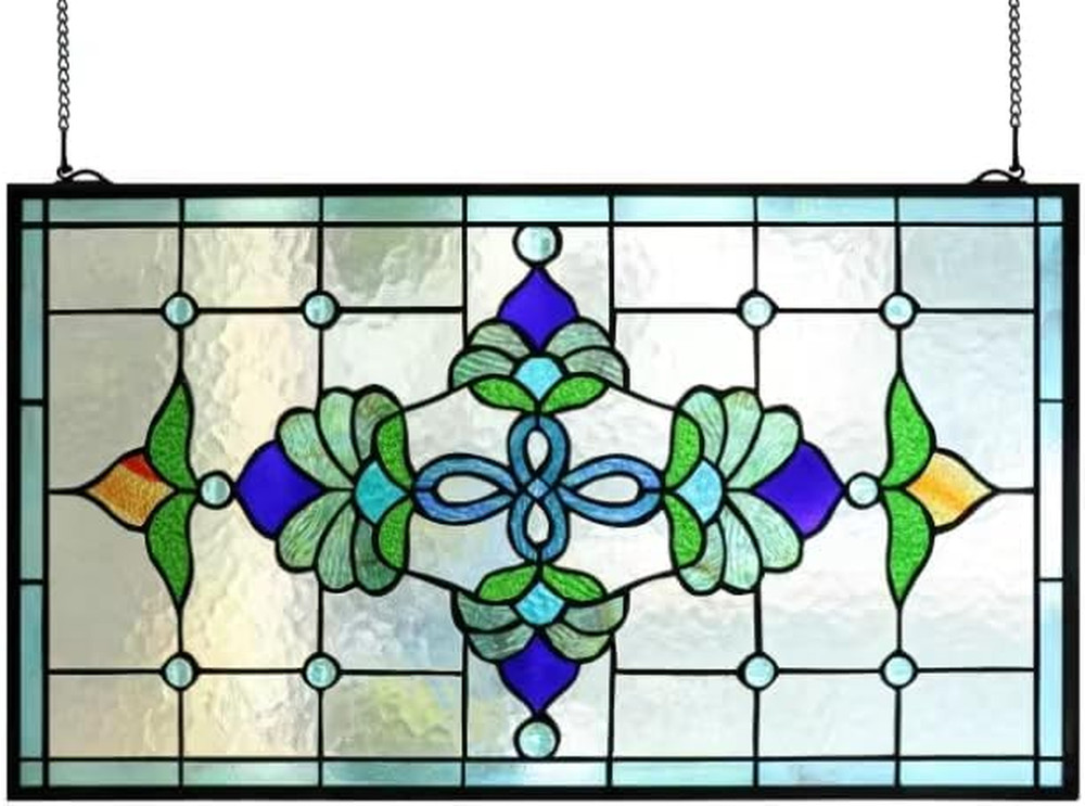Extra Large 32" Victorian Stained Glass Transom Window Panel - 20" Height