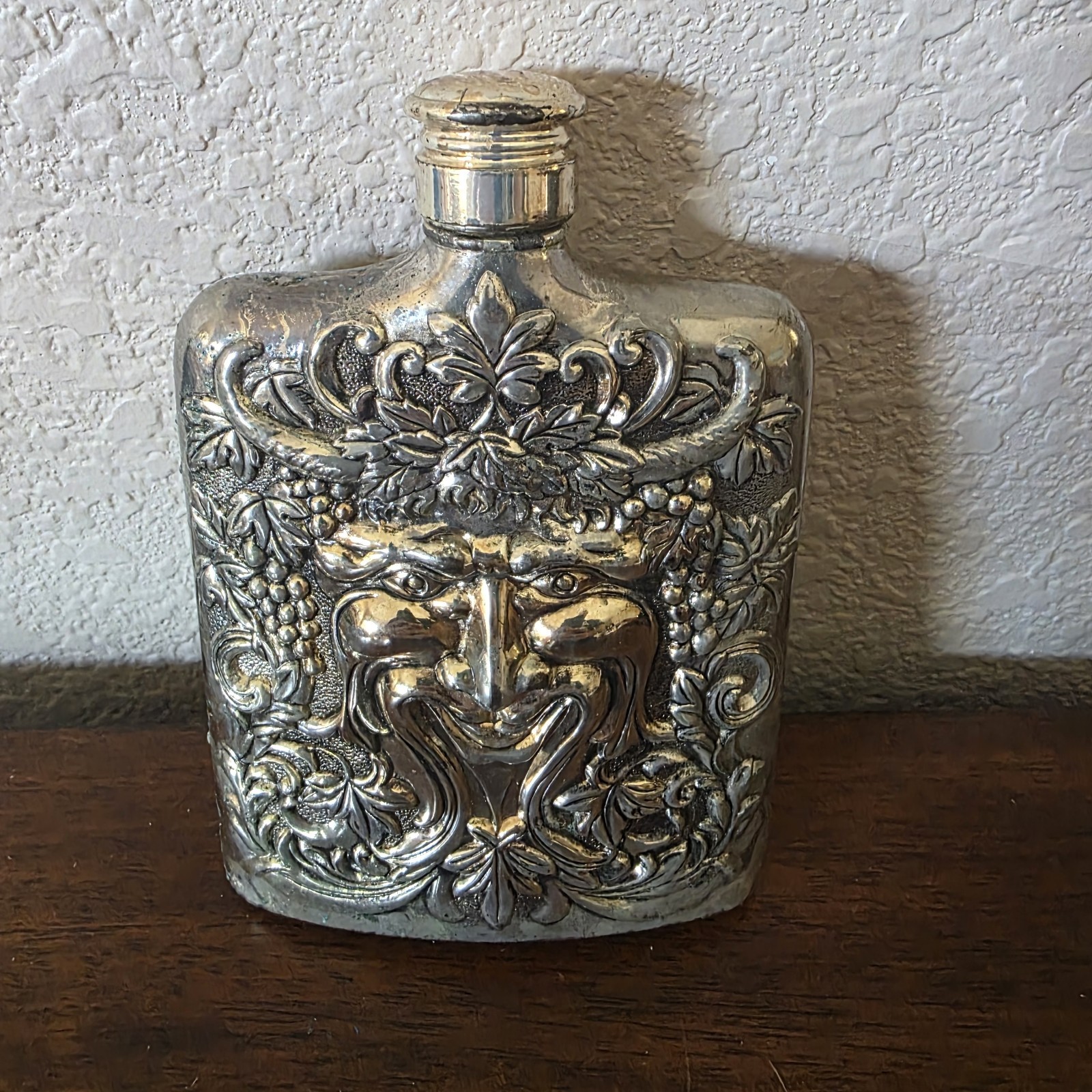 Vintage 1983 Godinger Silverplated Face of Bacchus God of Wine Flask