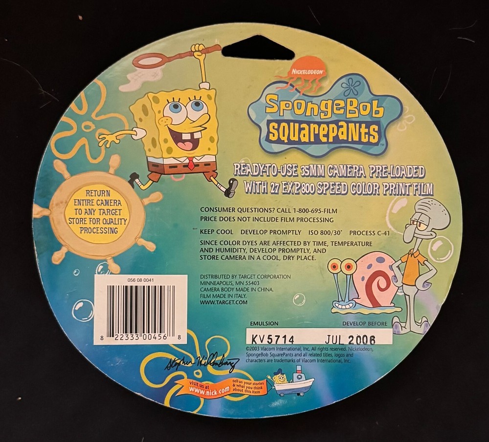Nickelodeon SpongeBob SquarePants 35MM Flash One Time Use Camera NEW NIP