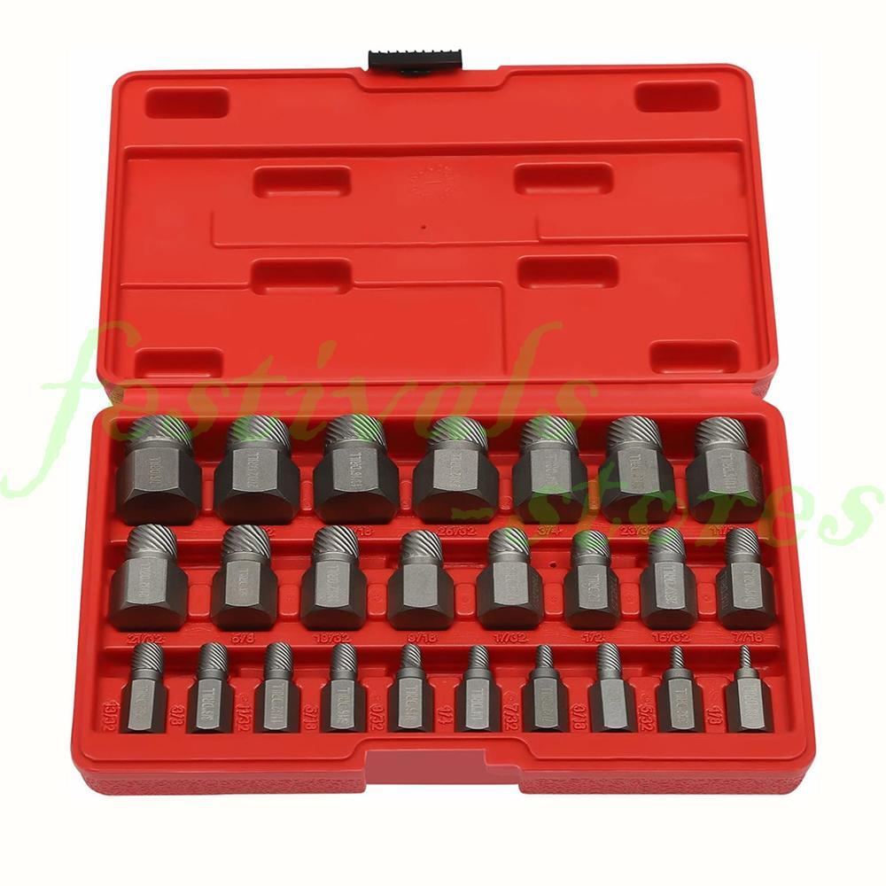 25 PC Multi-Spline Screw Extractor Set Hex Head Bit Socket Wrench Bolt Remover