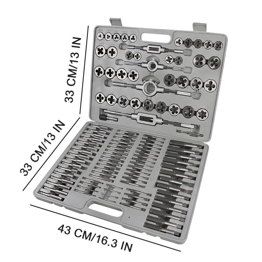 110PCS Metric Large Tap & Die Set Rethreading Thread Hole Threader Renew Threads