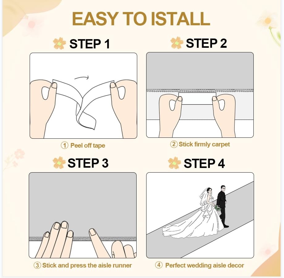 White Wedding Aisle Runner Aisle Runner for Wedding Ceremony 3x100ft Gold