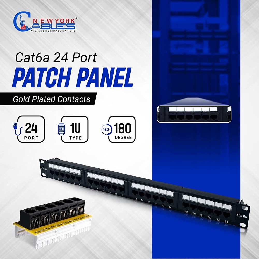 24 Port Patch Panel Ethernet RJ45 UTP Cat6A Network Lan Horizontal Rack Mount
