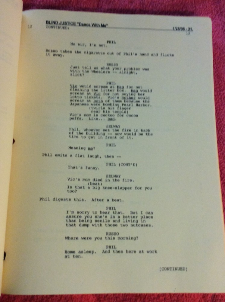 ORIGINAL SCRIPT BLIND JUSTICE DANCE WITH ME STEVEN BOCHCO RON ELDARD NICHOLS