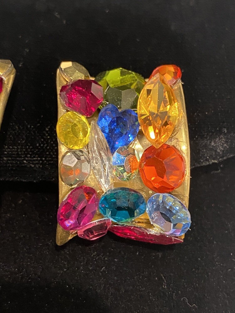 Handcrafted Rhinestone Multicolored Clip On Earrings