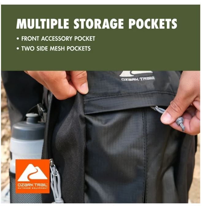 Ozark Trail Hiker Backpack 25 Liter, Black, Polyester, Adult, Teen