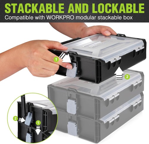 WORKPRO Power Drill Set with Stackable Tool Box, 8V Cordless Grey