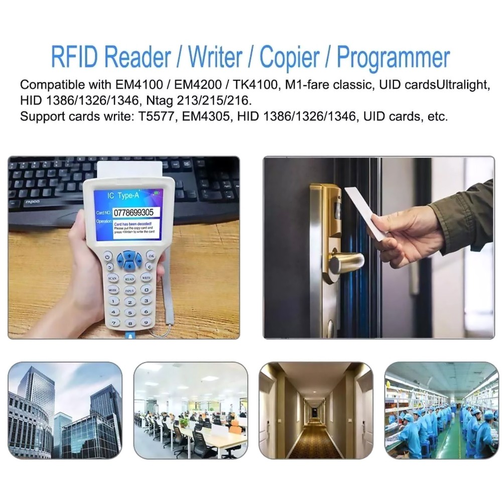 10 Frequency RFID/NFC Smart Card Reader Elevator Writer Copier IC ID Sensor