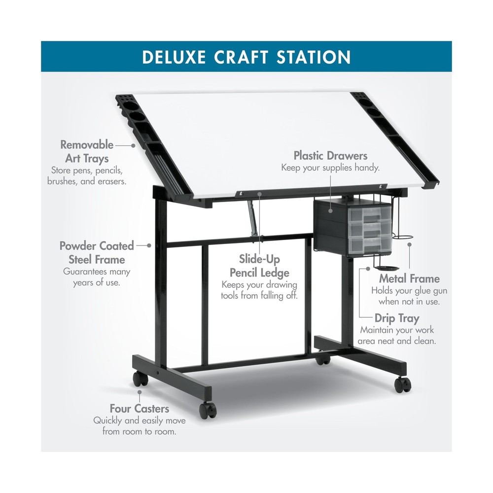 Studio Designs Deluxe Craft Station, Top Adjustable Drafting Table Craft Tabl...