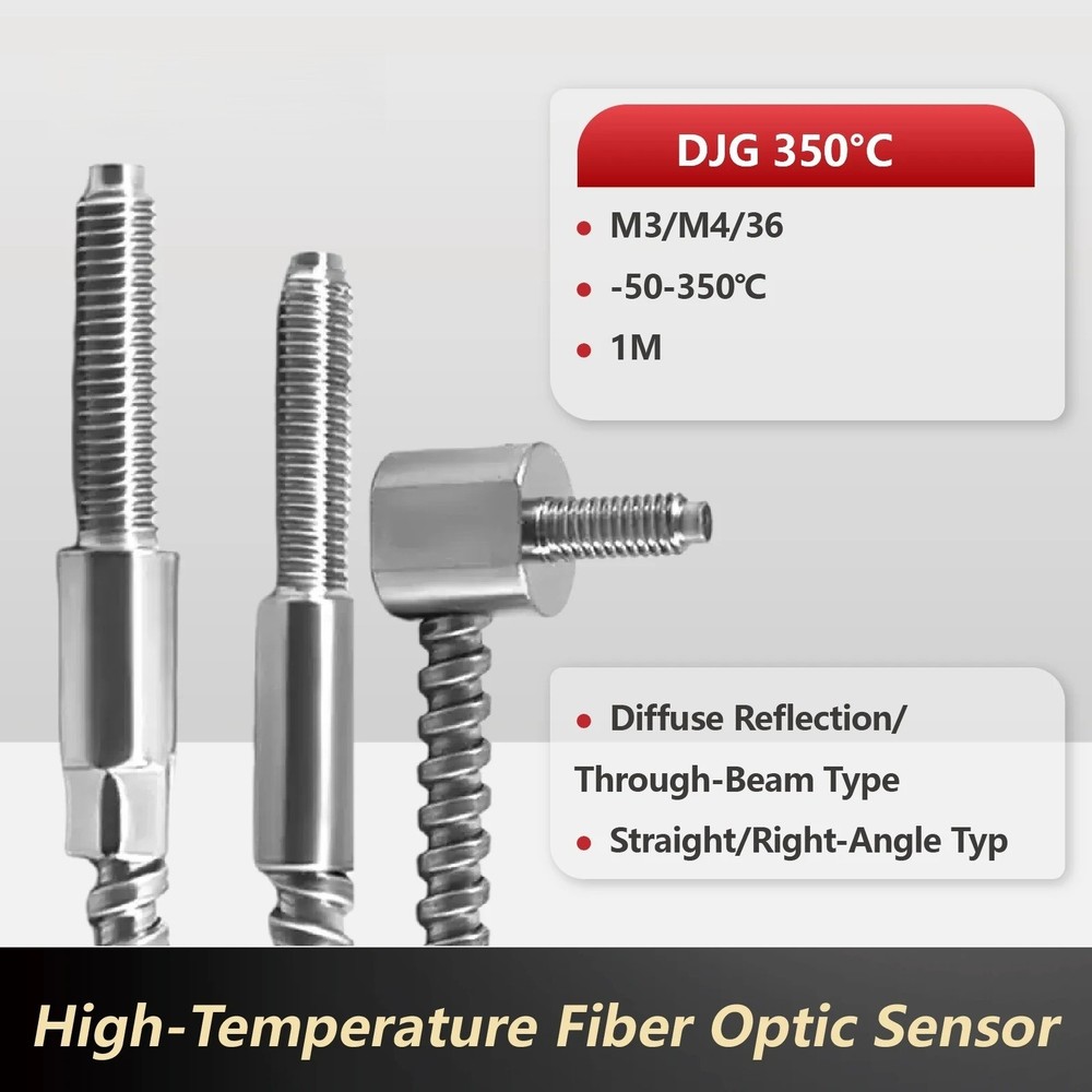 Fiber Optic Sensor 350°C M3 M4 M6 High Temp Quartz Diffuse Through Beam Head