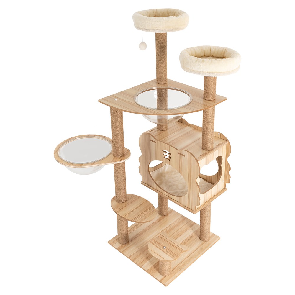 54in Indoor Cat Tree Mdf Cat Tower Multi-level Cat Condo With Scratching Posts
