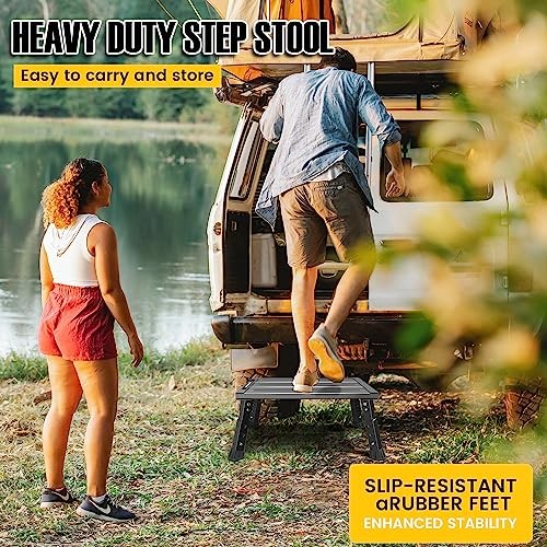 Adjustable RV Step Stool, 3-Step Height Adjustment, Foldable Legs, Carton Black