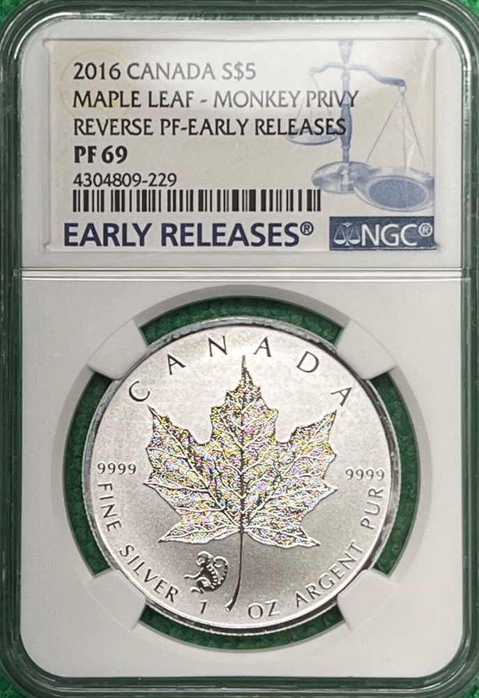 2016 Canada $5 Maple Leaf Monkey Privy Reverse Proof Early Release NGC PF 69