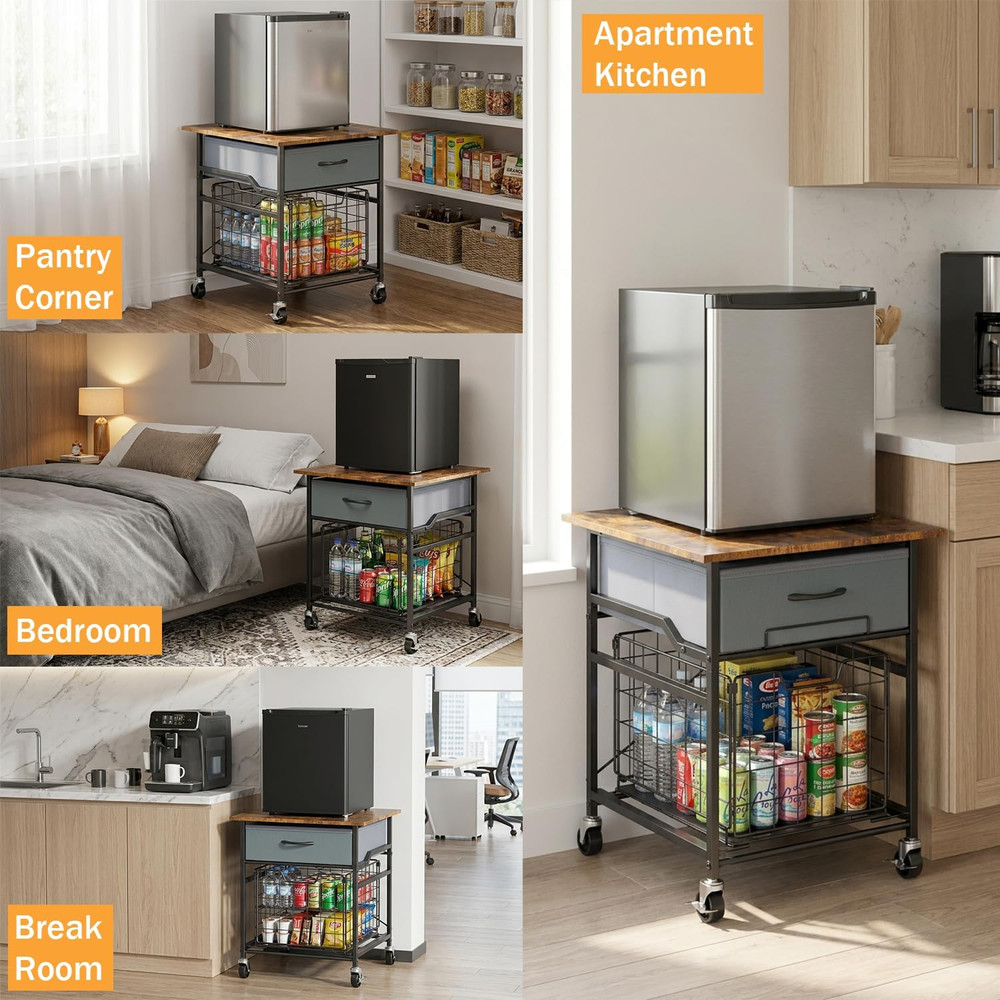 Mini Fridge Stand, Heavy-Duty Mini Fridge Table with Storage, Small Refrigerator