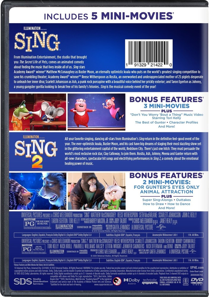 Sing / Sing 2 DVD Matthew McConaughey NEW