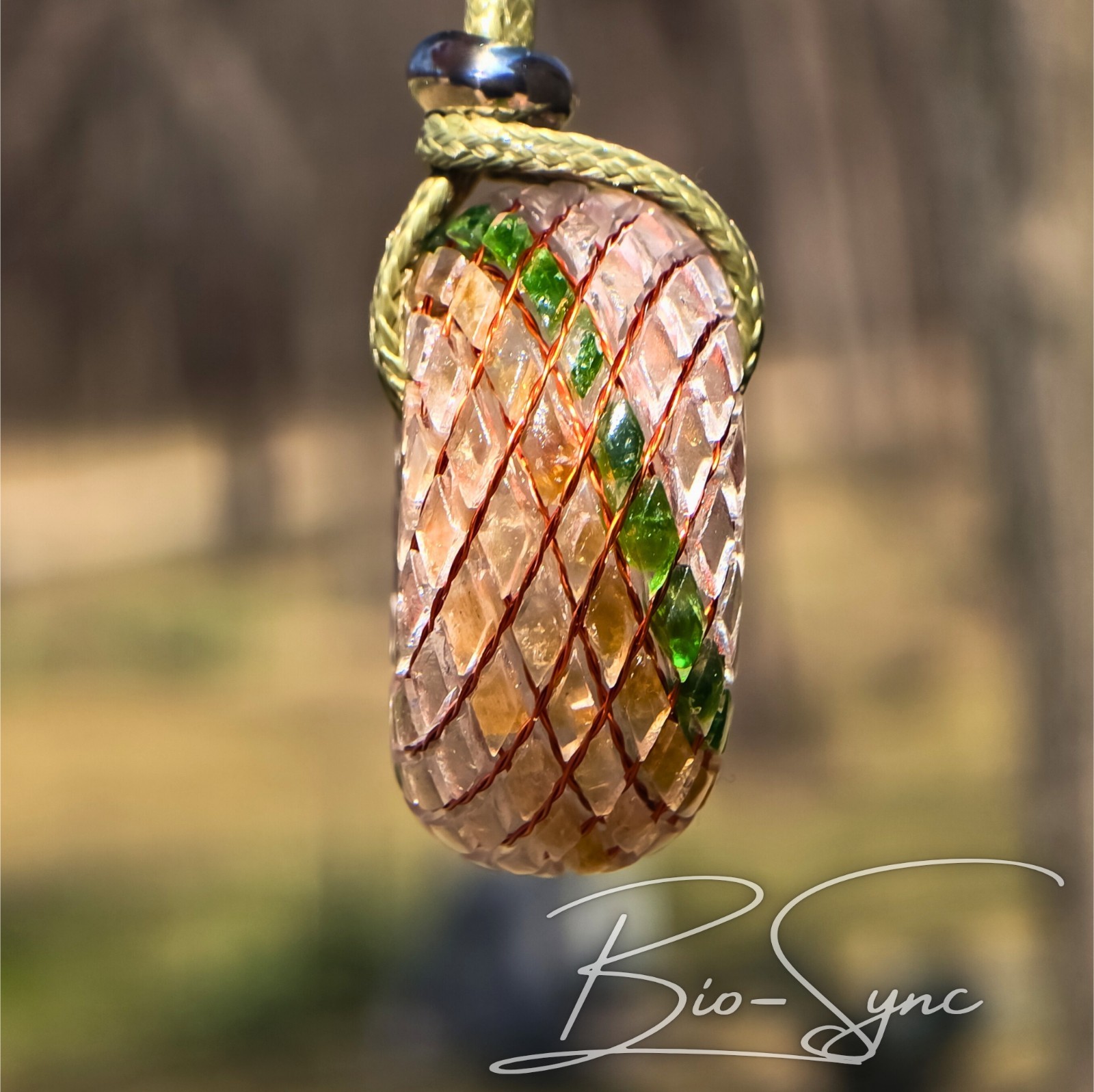 Phi Torus Vortex Energy Pendant— Citrine, Fire Opals, Rainbow Lattice Sunstone