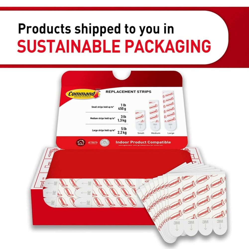 Command Medium Refill Strips, 36 Damage-Free Hanging, White