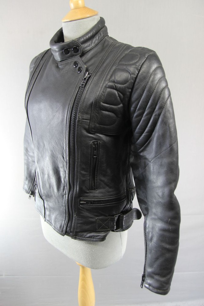 CLASSIC BLACK DYNAMIC LEATHERS BIKER JACKET SIZE 12