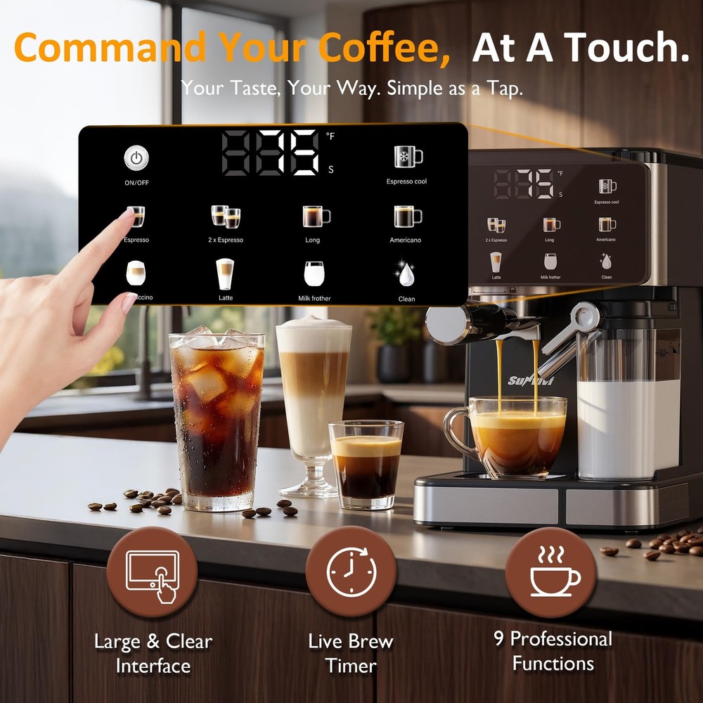 Espresso Machine with Cold Brew, All-in-one Iced Coffee Maker with Automatic Mil