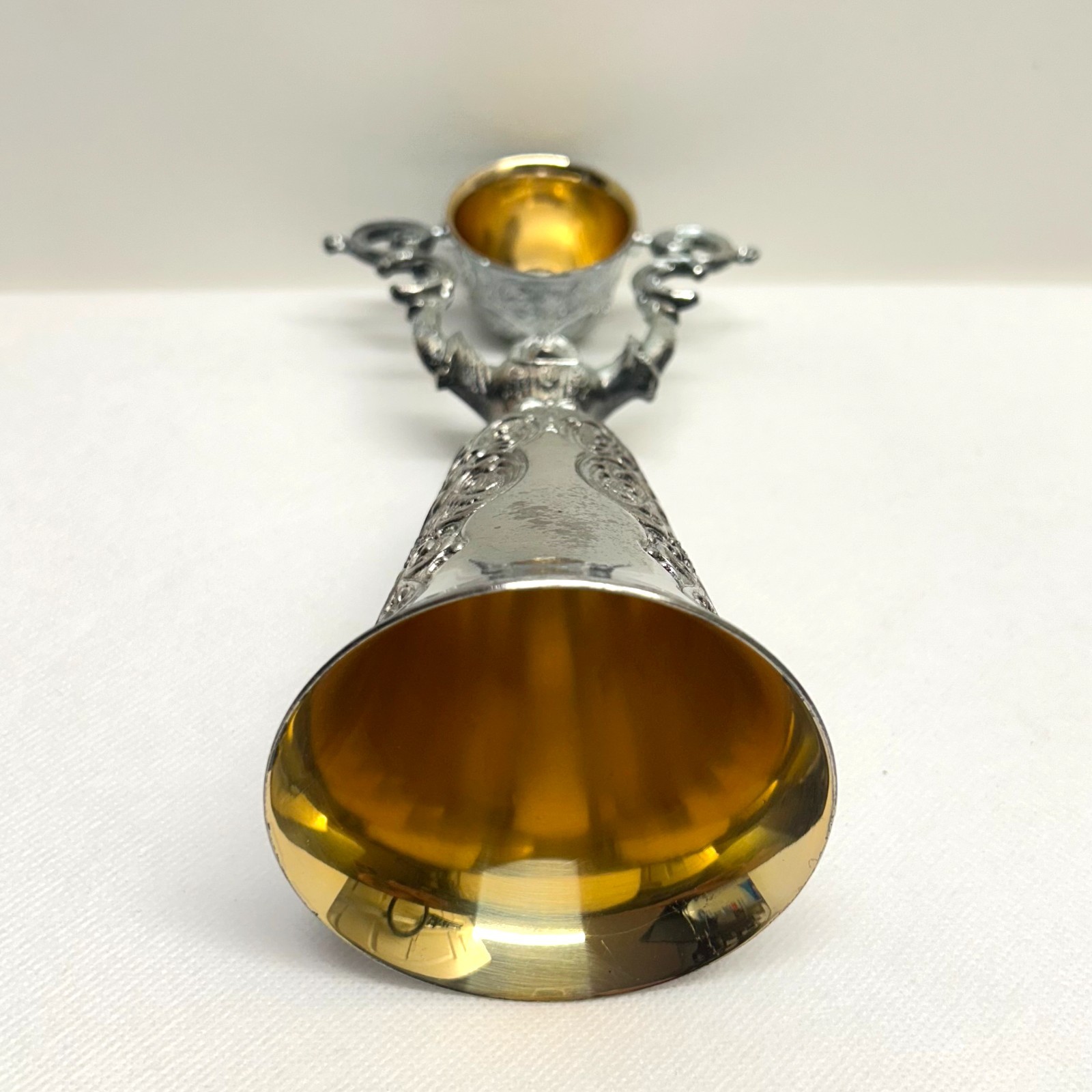 VTG Traditional Antiqued Silver Plated Wedding Cup German Chalice Lady Pink Gem