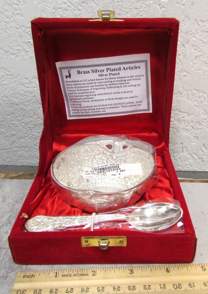 Silver Plated brass Apple bowl & spoon new in original box, great decor items