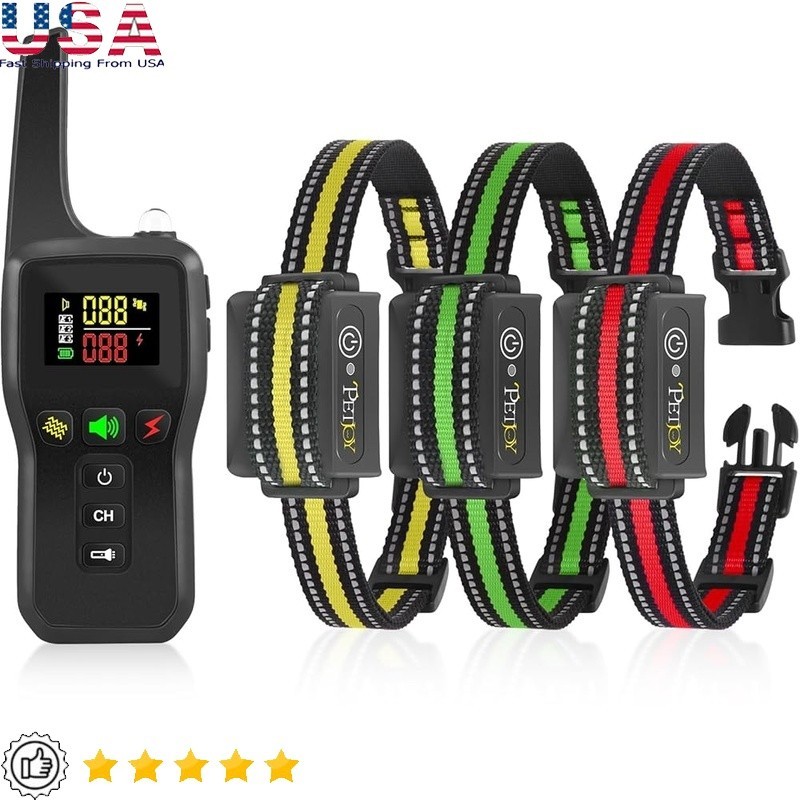 Automatic Bark Collar 3 Dogs Remote Control Vibration Shock Adjustable Modes New