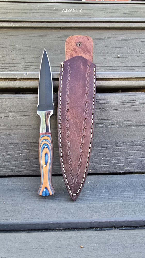 Handmade Forged Fixed Carbon Coating Iron Templar Double Edge Color Wood Knife