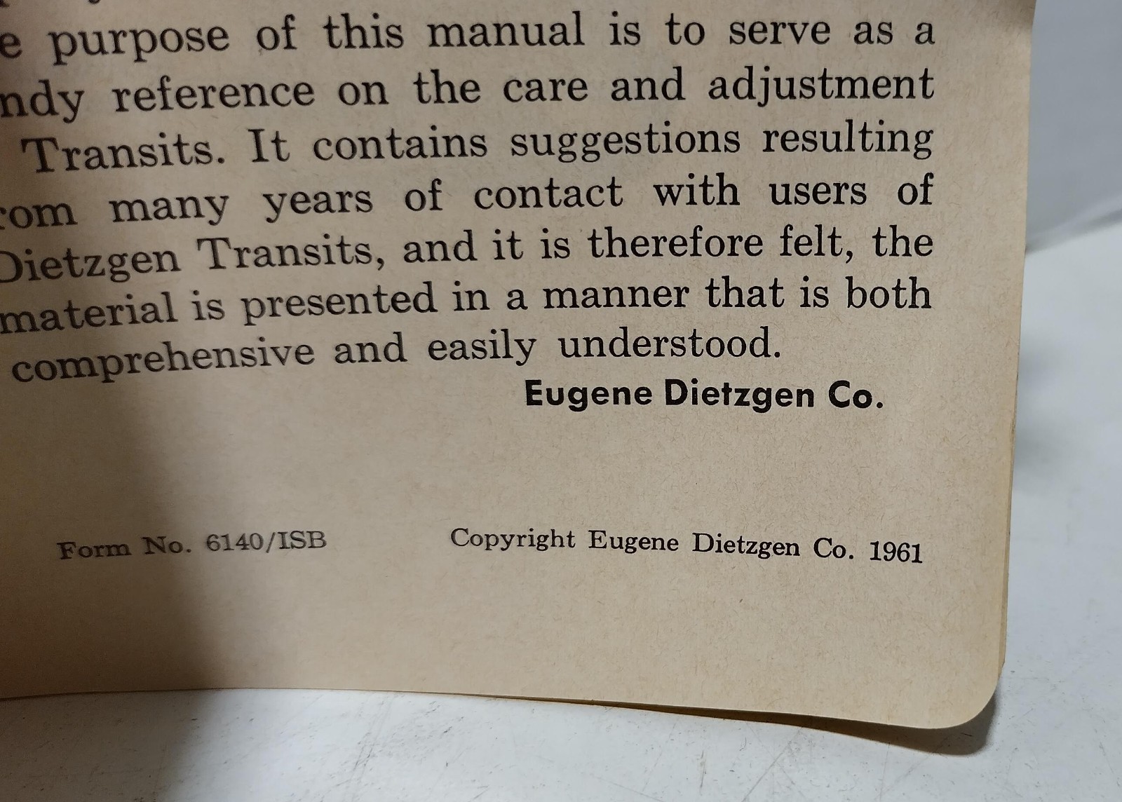 Dietzgen Top Site Transit 6140 w/Case, Manual, Cleaning Kit Vintage 1960s 110048