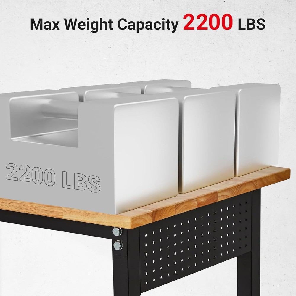 60'' Adjustable Workbench with Power Outlet Heavy Duty Work Table for Workshop