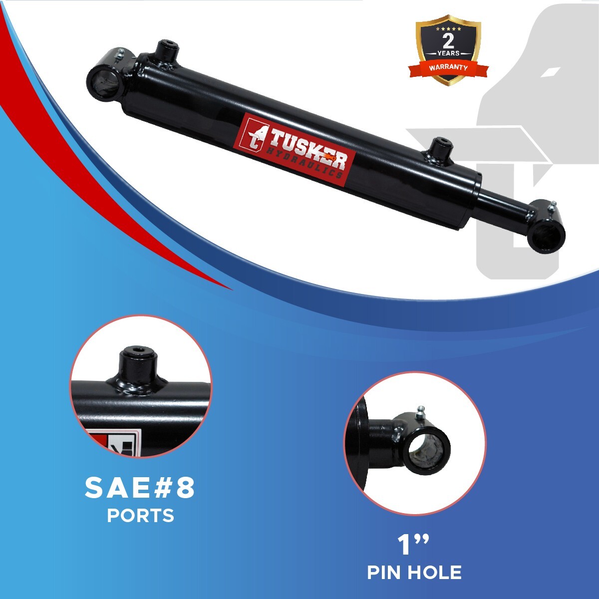 2.5x8 Hydraulic Cylinder 2.5" Bore 8" Stroke Double Acting Welded Cross Tube
