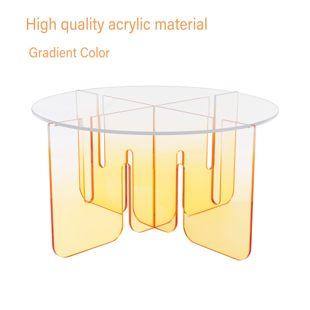 Round Acrylic Coffee Table Gradient Orange Modern Coffee Table with Clear Round