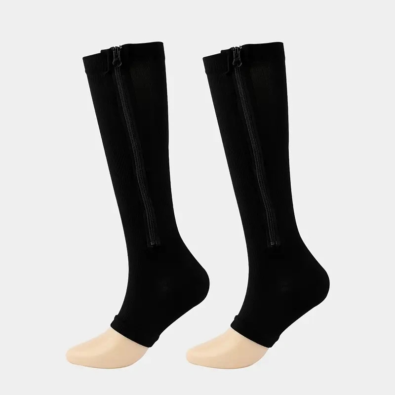 Black Side Zip Fingerless Compression Socks Size S/M Nylon