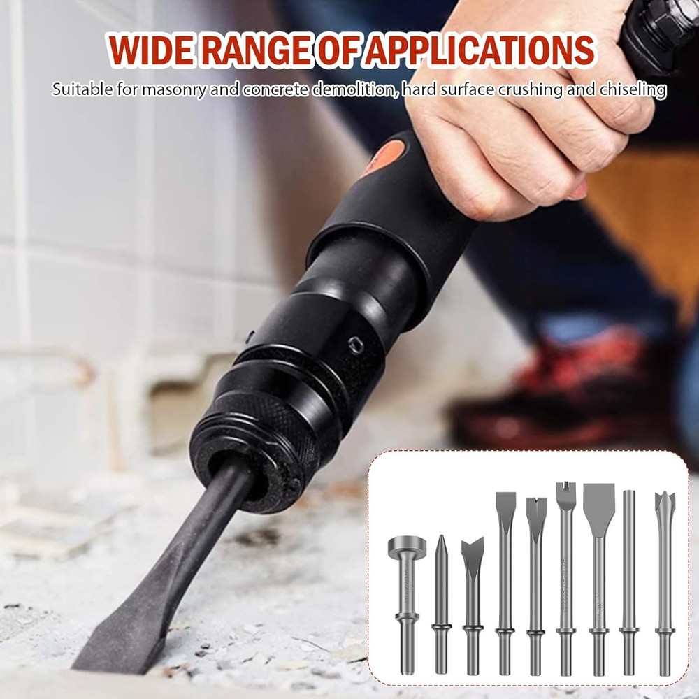 9PCS Air Hammer Bits Pneumatic Chisel Set Air Hammer Punch Chipping Bits Tools