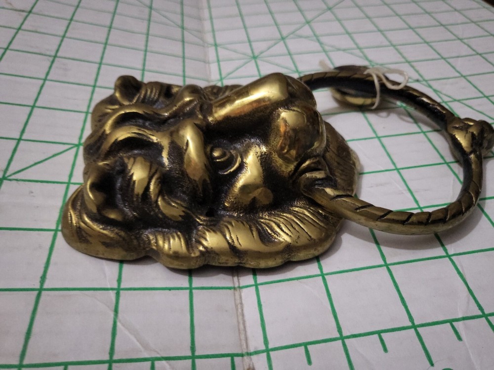 Old Vintage Heavy Solid Brass Lion Head Door Knocker Nice Condition