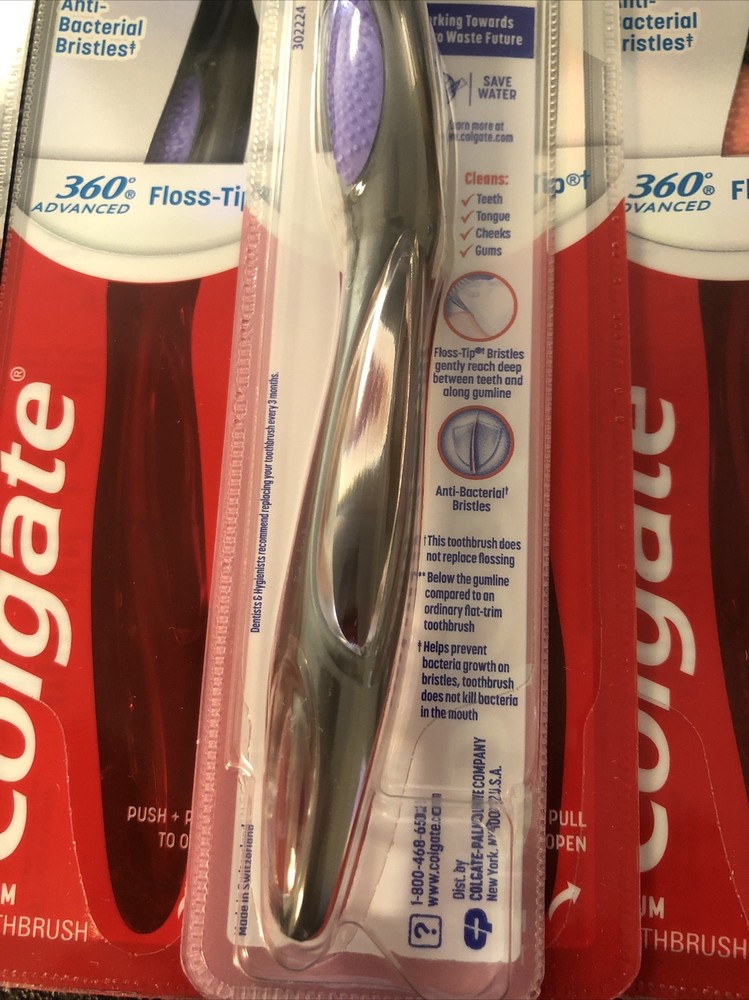 6 PACK Colgate 360 Advanced Floss-Tip Medium Toothbrushes, Various Colors [NEW]