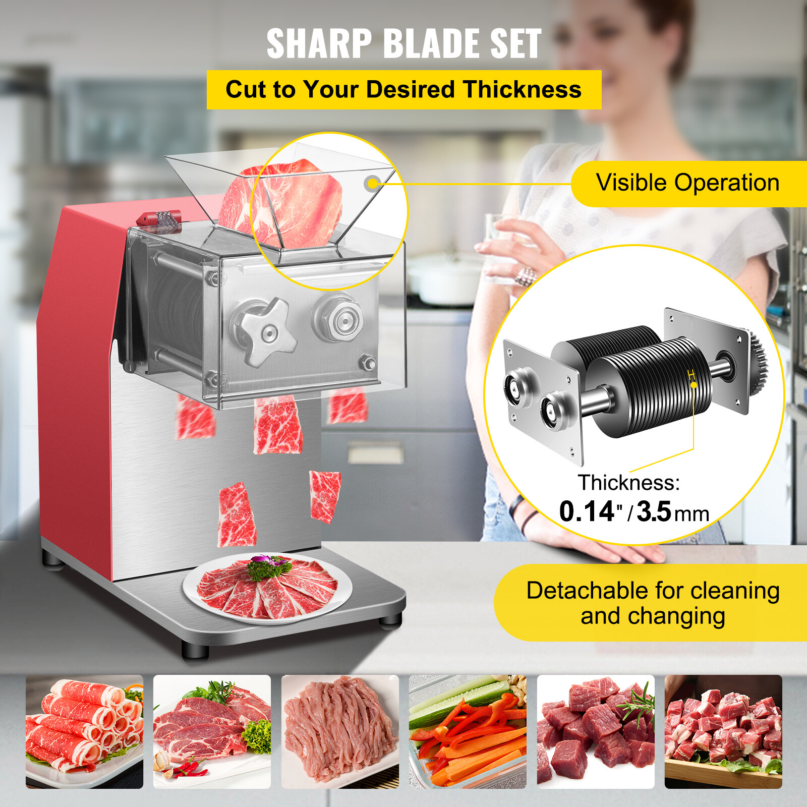VEVOR Meat Cutting Machine 250Kg/H Electric Meat Cutter Slicer 3.5mm Blade 850W